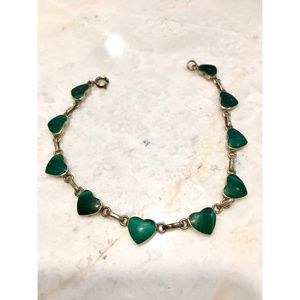 Vintage 925 Silver Malachite Heart Bracelet